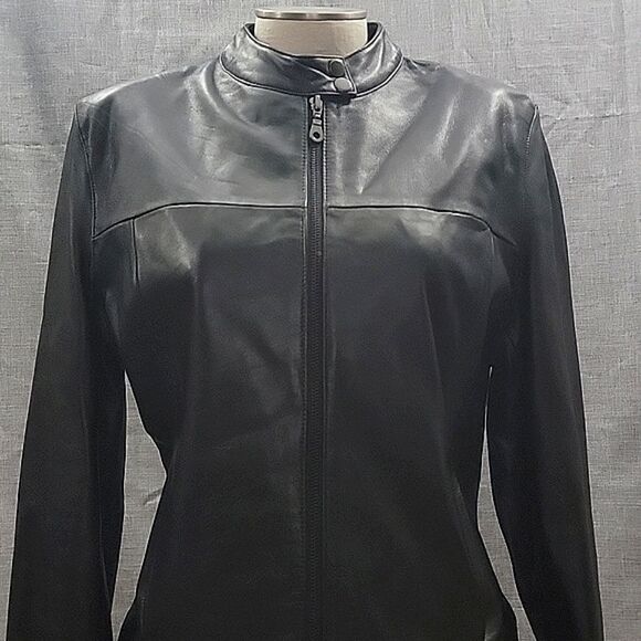 Wilson's Pelle Studio Black Soft Leather Moto Jacket Zip-Up Women's SZ L - Picture 2 of 10